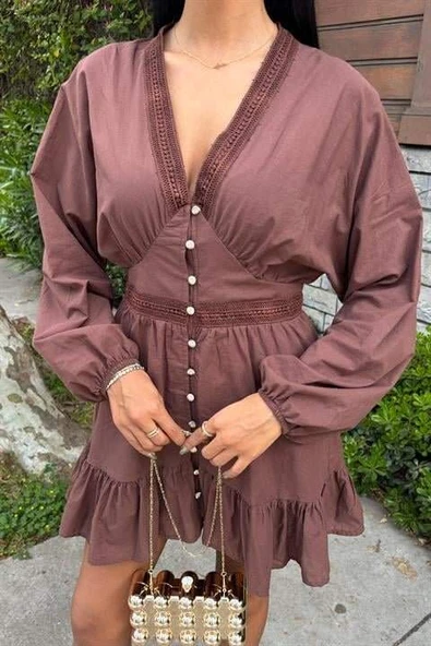 Brode Şeritli Eteği Fırfırlı Elbise 2897 - 8