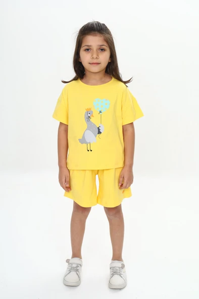 Toontoy Kız Çocuk Ördek Baskılı Şortlu Takım - 2