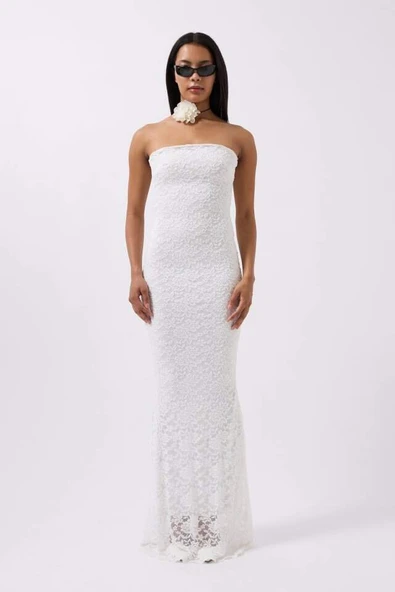 Straplez Dantel Maxi Elbise - 2