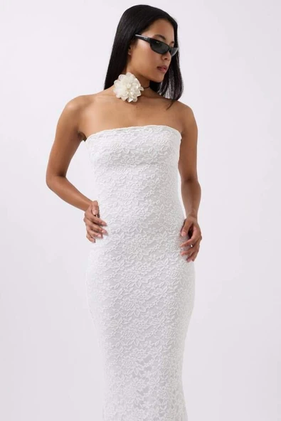 Straplez Dantel Maxi Elbise