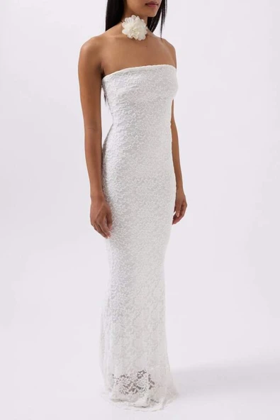 Straplez Dantel Maxi Elbise - 4