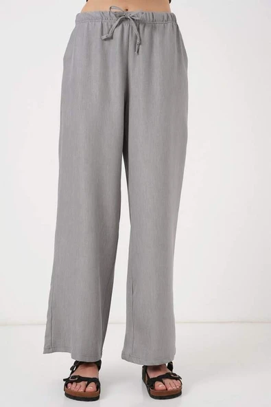 Geniş Paça Keten Pantolon 6735 - Gri - 4