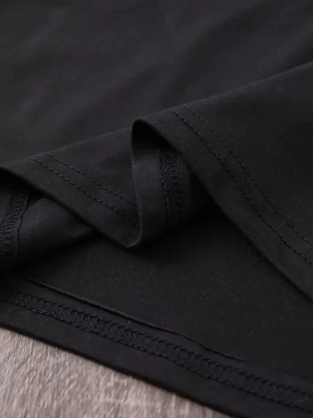 Baskılı Oversize Bisiklet Yaka T-shirt - Siyah - 4