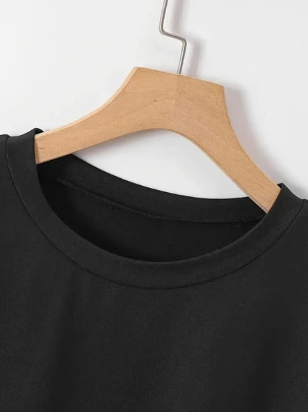 New York Baskılı Oversize Bisiklet Yaka T-shirt - Siyah - 3