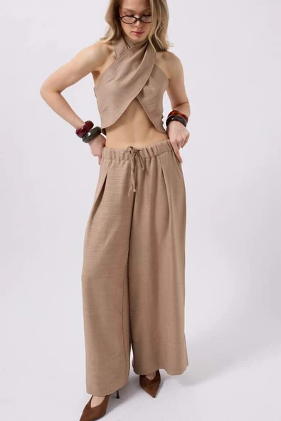 Düşük Bel Oversize Keten Pantolon - 3