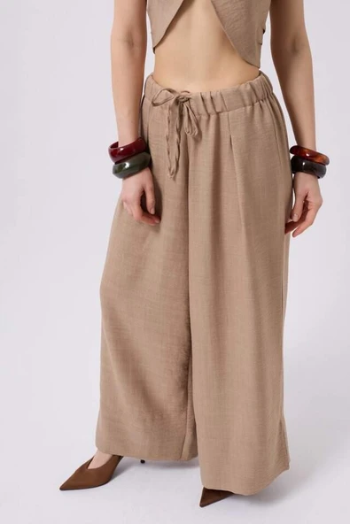 Düşük Bel Oversize Keten Pantolon - 4