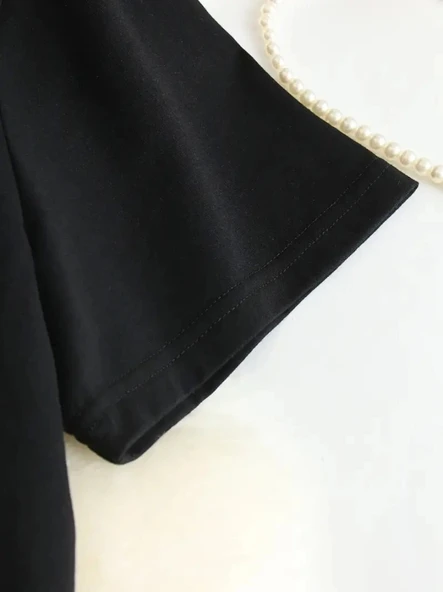 Baskılı Oversize Bisiklet Yaka T-shirt - Siyah - 3