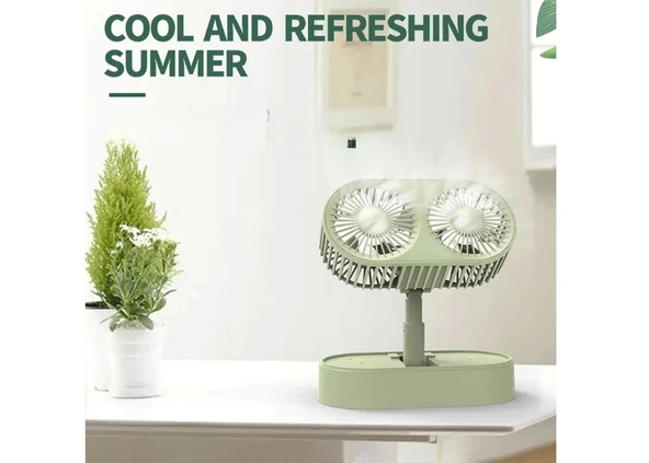 Fan Masaüstü 3 Kademeli Şarjlı Çift Fanlı Qtop F6 - Resim 4