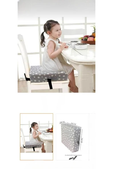 mc.pierobaby Sandalye Yükseltici Minder Mama Sandalyesi Minderi Sandalye Yükseltici 34x34x10 Yıldızlı Gri - Resim 2