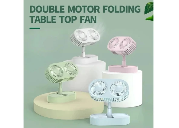 Fan Masaüstü 3 Kademeli Şarjlı Çift Fanlı Qtop F6 - Resim 2
