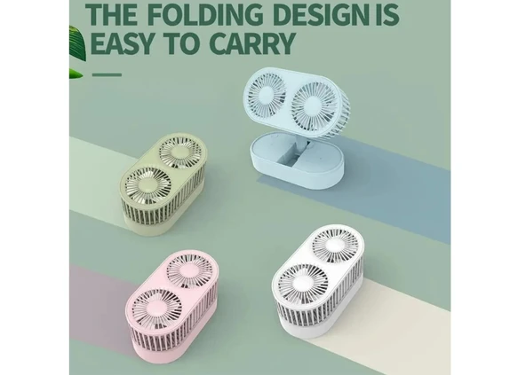 Fan Masaüstü 3 Kademeli Şarjlı Çift Fanlı Qtop F6 - Resim 3