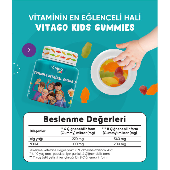 Vitago Kids Gummies Bitkisel Omega-3 İçeren Çiğnenebilir Form Takviye Edici Gıda - 3