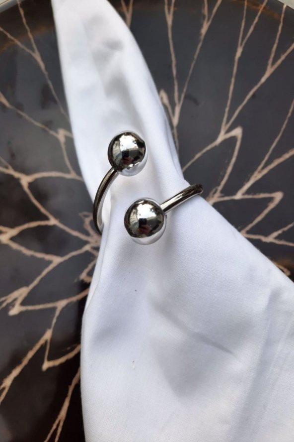 6 Adet Gümüş Metal Halkalı Parlak Gümüş Boncuklu Peçete Yüzüğü