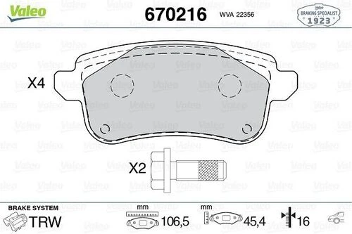 VALEO 670216 Arka Disk Fren Balatası Renault Espace 1.6 02/2015 Renault Espace 1.8 10/2016 ürün görseli 1