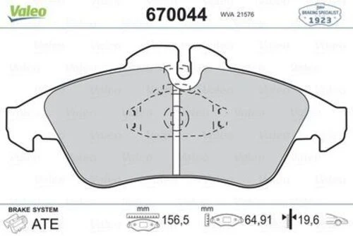 VALEO 670044 Ön Balata Lt35 (95-6.06) Sprinter (95-6.06) Vito (96.7.03)(Gdb1220) (20.5×156.5×64.9) ürün görseli 1