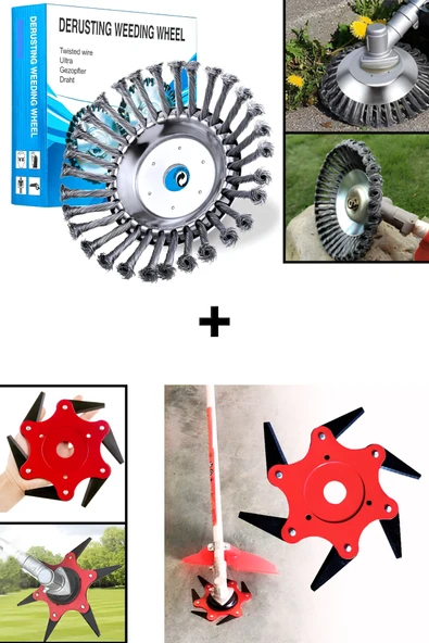Ablacks Tüm Benzinli Tırpanlara Uyumlu Telli Fırça Ve Altılı Bıçak 2’Li Çim Kesici Set