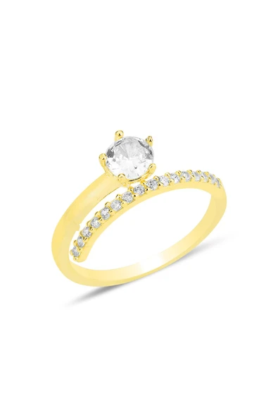 Gümüş altın yaldızlI zirkon tek taşlı üstten ayarlanabilir çift sıra görünümlü yüzük SGTL12246GOLD ürün görseli