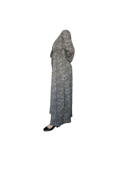 Dirhem Leopar desen gofre tesettür elbise - 3