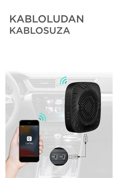 TORİMA TAB09 Mini Siyah Kablosuz Carplay  2GB+32GB  Usb ve Type-c Uyumlu Araç Multimedya Dönüştürücü Adaptörü - 3