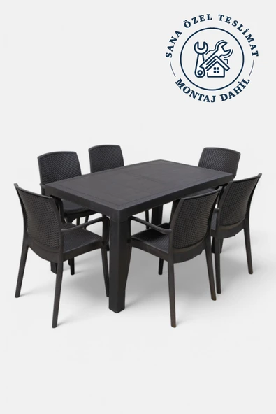 Niron I2 Maya 6 Kişilik Rattan Plastik Bahçe Masa Sandalye Takımı Özel Teslimat ve Montaj