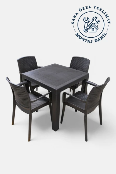 Niron I2 Maya 4 Kişilik Rattan Plastik Bahçe Masa Sandalye Takımı Özel Teslimat ve Montaj