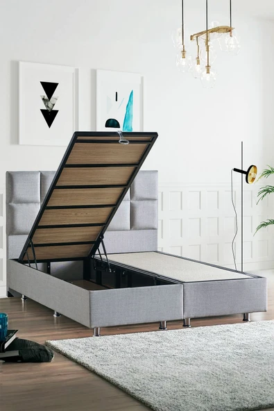 Niron I2 Blue Pocket Yatak Seti Çift Kişilik 160x200 Üst Sınıf Paket Yaylı Yatak Lüks Metal Baza Keten Başlık - 3