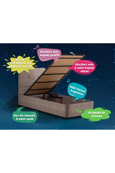 Niron Yatak I2 Luna Yatak Baza Başlık Seti Tek Kişilik Ortopedik Yatak Sandıklı Metal Baza ve Başlık Takımı - 5