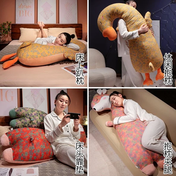 Çiçek Desenli Uzun Yastık Peluş Oyuncak - Dinozor - 100cm - 8
