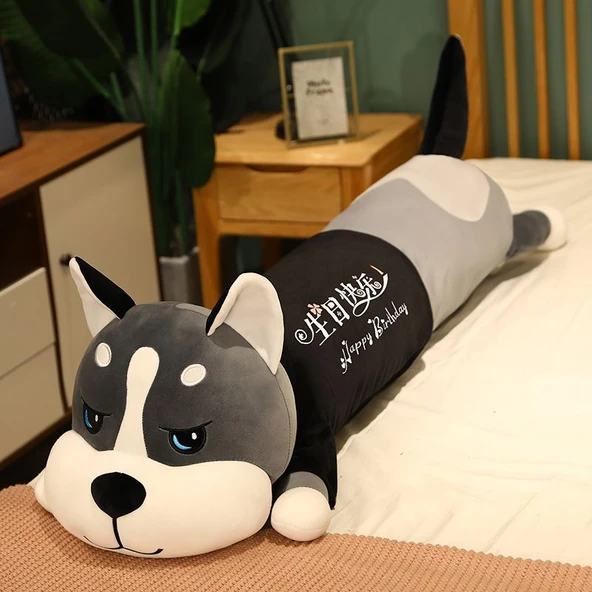 Yıkanabilir Husky Peluş Yastık - Açık Gözler, Mutlu Doğum Günü - 170cm