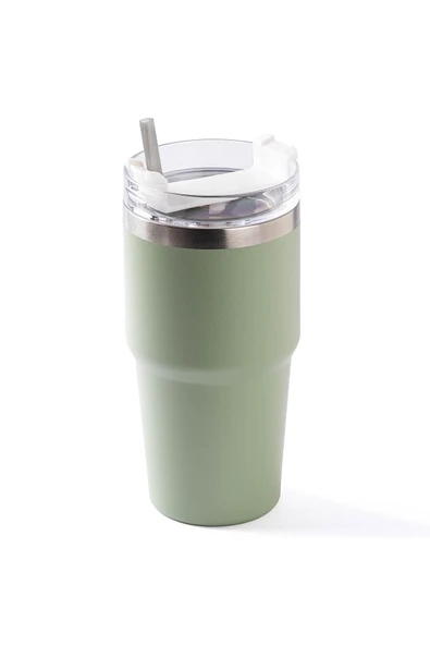Tantitoni Yeşil Paslanmaz Çelik Pipetli Termos Bardak 600ml - 2