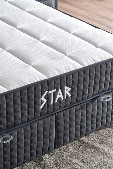 Niron I2 Star Yatak Seti Çift Kişilik Full Ortopedik Çok Sert Yatak, Antrasit Keten Kumaş Lüks Baza ve Başlık - 6