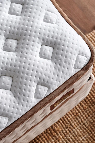 Niron I2 Baklava Lüks Yatak Seti Çift Kişilik Ultra Ortopedik Sert Yatak Özel Kumaş Krem Baza Ve Başlık Takım - 4