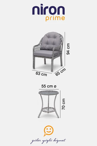 Niron I2 Defne 2 Kişilik Bahçe ve Balkon Oturma Takımı - Sehpalı Rattan Çay Seti - Özel Teslimat - 8