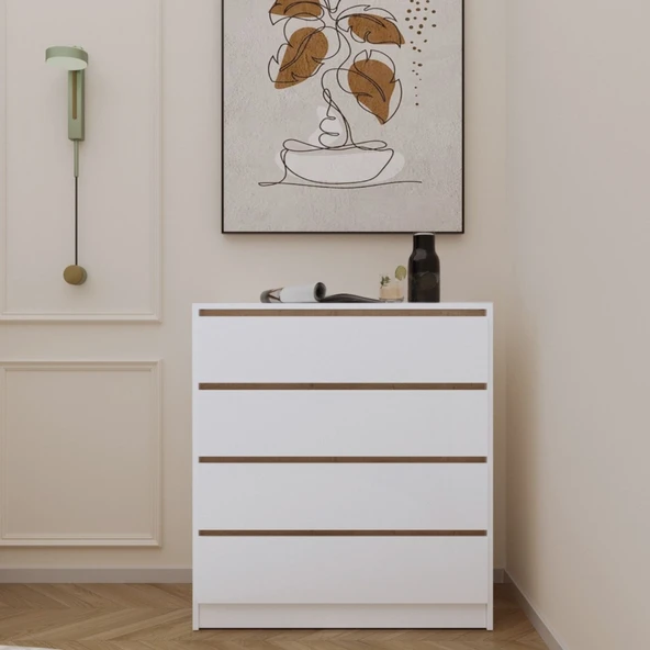 Viesmo Tidy Dört Çekmeceli Şifonyer Beyaz Safir Meşe