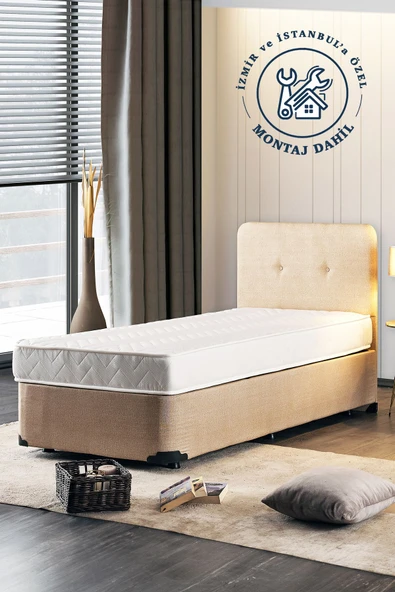 Niron I2 Luna Yatak Baza Başlık Seti Tek Kişilik Ortopedik Yatak Sandıklı Metal Baza ve Başlık Takımı