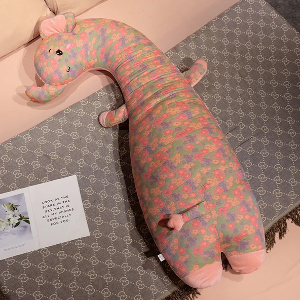 Çiçek Desenli Uzun Yastık Peluş Oyuncak - Dinozor - 100cm - 11
