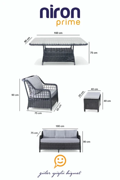 Niron I2 Leo 3'lü Rattan Bahçe Oturma Grubu - 3+1+1+2 Puf + Masa Bahçe Takımı - Özel Teslimat ve Montaj - 8