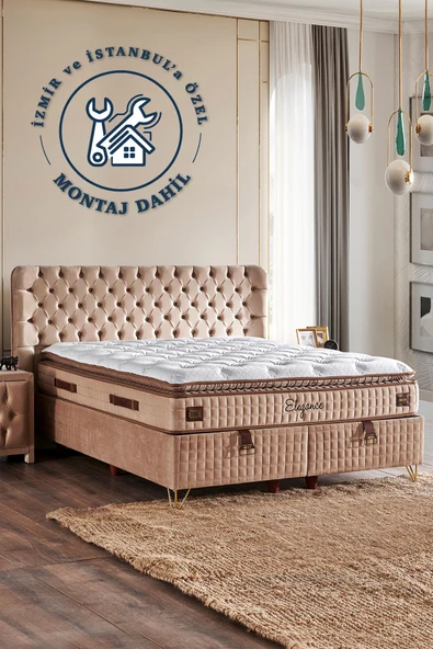 Niron I2 Üst Sınıf Elegance Yatak Seti Çift Kişilik Paket Yaylı Tavşan Tüyü Yumuşak Yatak Lüks Baza ve Başlık