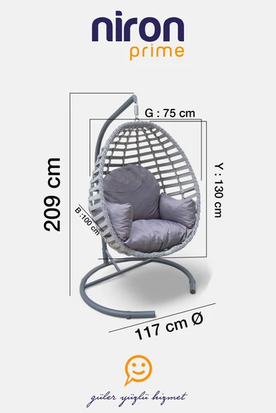 Niron I2 Royal Rattan Tekli Salıncak – Bahçe ve Balkon Salıncağı - Minderli ve yaylı Model - Özel Teslimat - 8