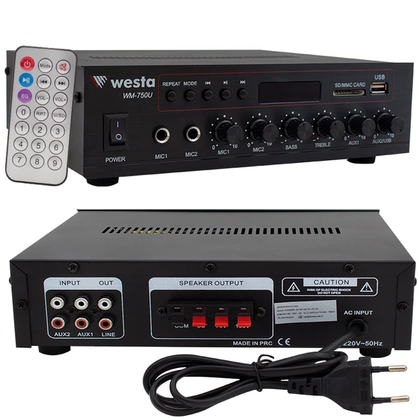 Westa WM-750U 80 Watt 100V-70V Mini 4-16 Ohm USB-SD-Bluetooth 2 Mikrofon Girişli Trafolu Anfi - Resim 3