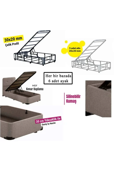 Niron Yatak I2 Luna Yatak Baza Başlık Seti Çift Kişilik Ortopedik Yatak Sandıklı Metal Baza ve Başlık Takımı - 5