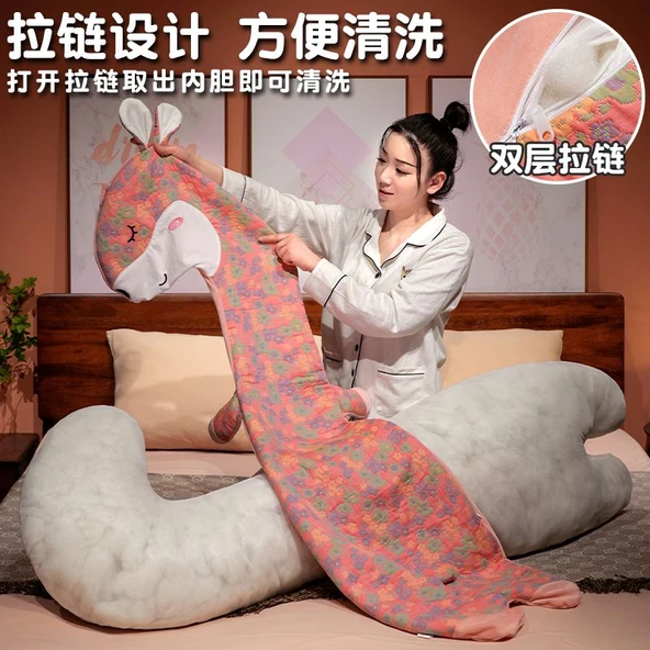 Çiçek Desenli Uzun Yastık Peluş Oyuncak - Kaz - 130cm - 5