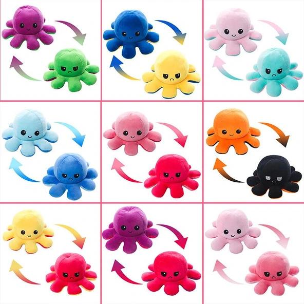Ters Çevirilebilir Ahtapot Peluş Oyuncak - Açık Mavi'den Koyu Mavi'ye - 20cm - 2