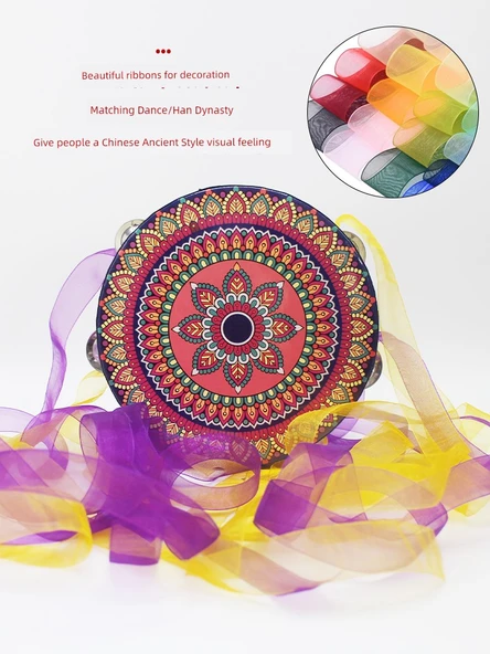 8 inç Kırmızı Davul Çemberi Xiangyun Kırmızı Alt Ribon (Kırmızı + Sarı) - Resim 3