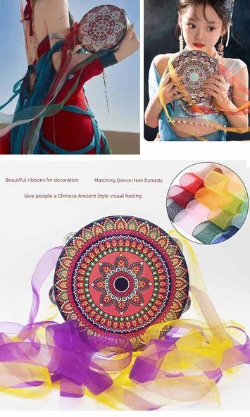 8 inç Kırmızı Davul Çemberi Xiangyun Kırmızı Alt Ribon (Kırmızı + Sarı) - Resim 8