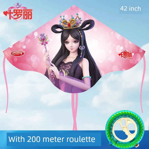 Çocuklar için Çizgi Film Uçurtması - Büyük Uçurtma G7854 Luo Li Pembe +200 m Kristal İp Ruleti