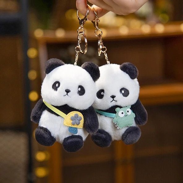 12cm Peluş Hayvan Anahtarlık - Sarı Çanta Panda - 7