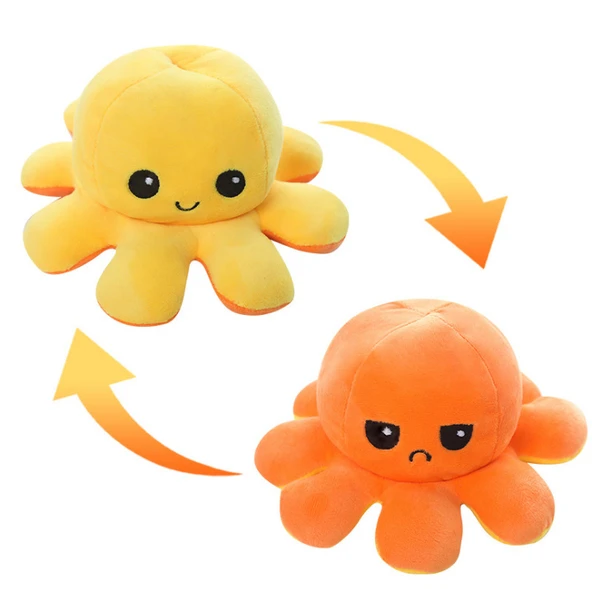 Ters Çevirilebilir Ahtapot Peluş Oyuncak - Sarıdan Turuncuya - 20cm