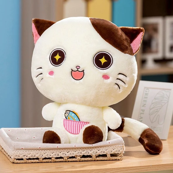 Peluş Kedi Oyuncak - Beyaz Yıldız Göz - 40cm