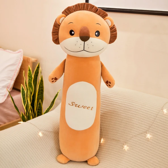 Orman Hayvanı Uzun Yastık Peluş Oyuncak - Aslan - 55cm